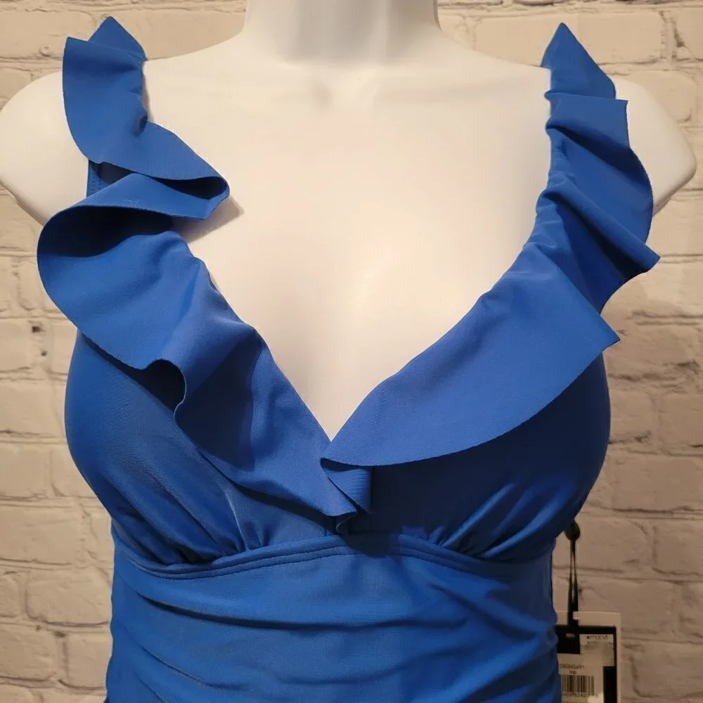 Dkny Ruffle Plunge Underwire Tummy Control One-Piece - Picture 2 of 7